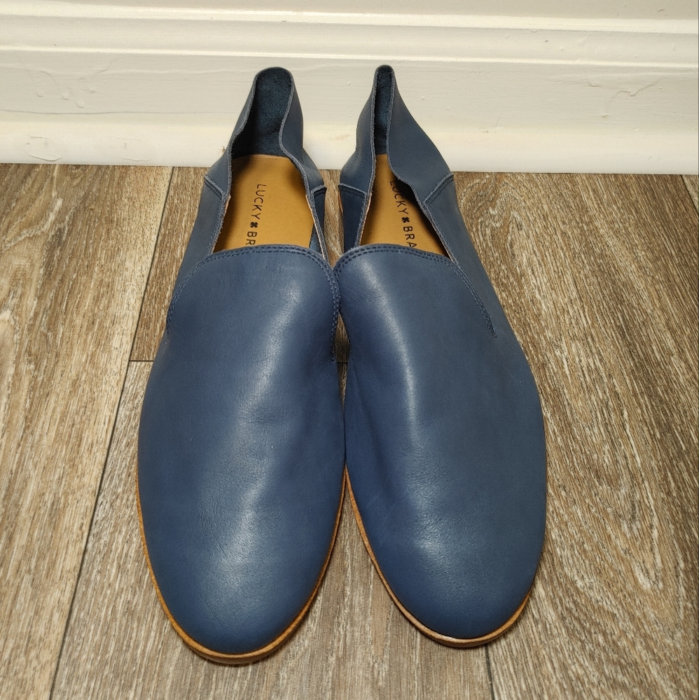 Lucky Brand Women's Size 11 Cahill Blue Soft Leather Slip On Loafer Slides